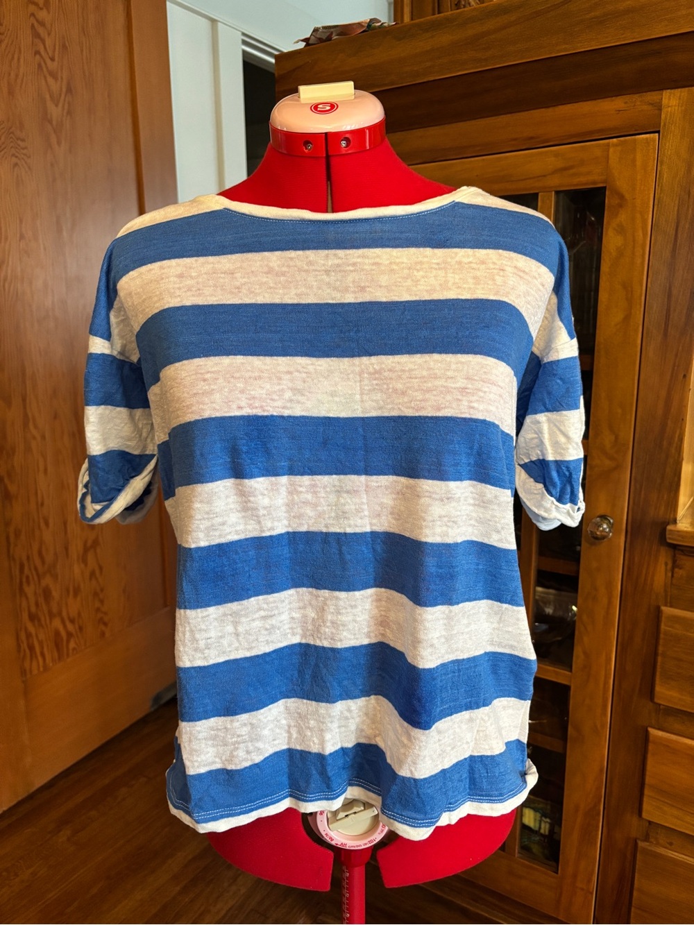 J. Crew Linen Tee - Blue and White Striped